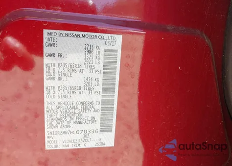 2017 Nissan Pathfinder Sv from USA, damaged, VIN 5N1DR2MN7HC670336